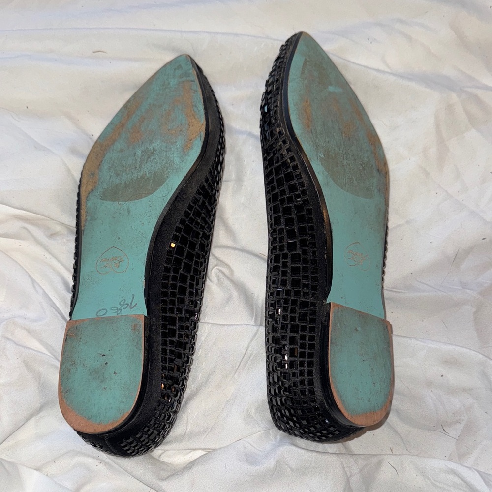 Betsey Johnson Black Rhinestone Women's Flats - Picture 5 of 10